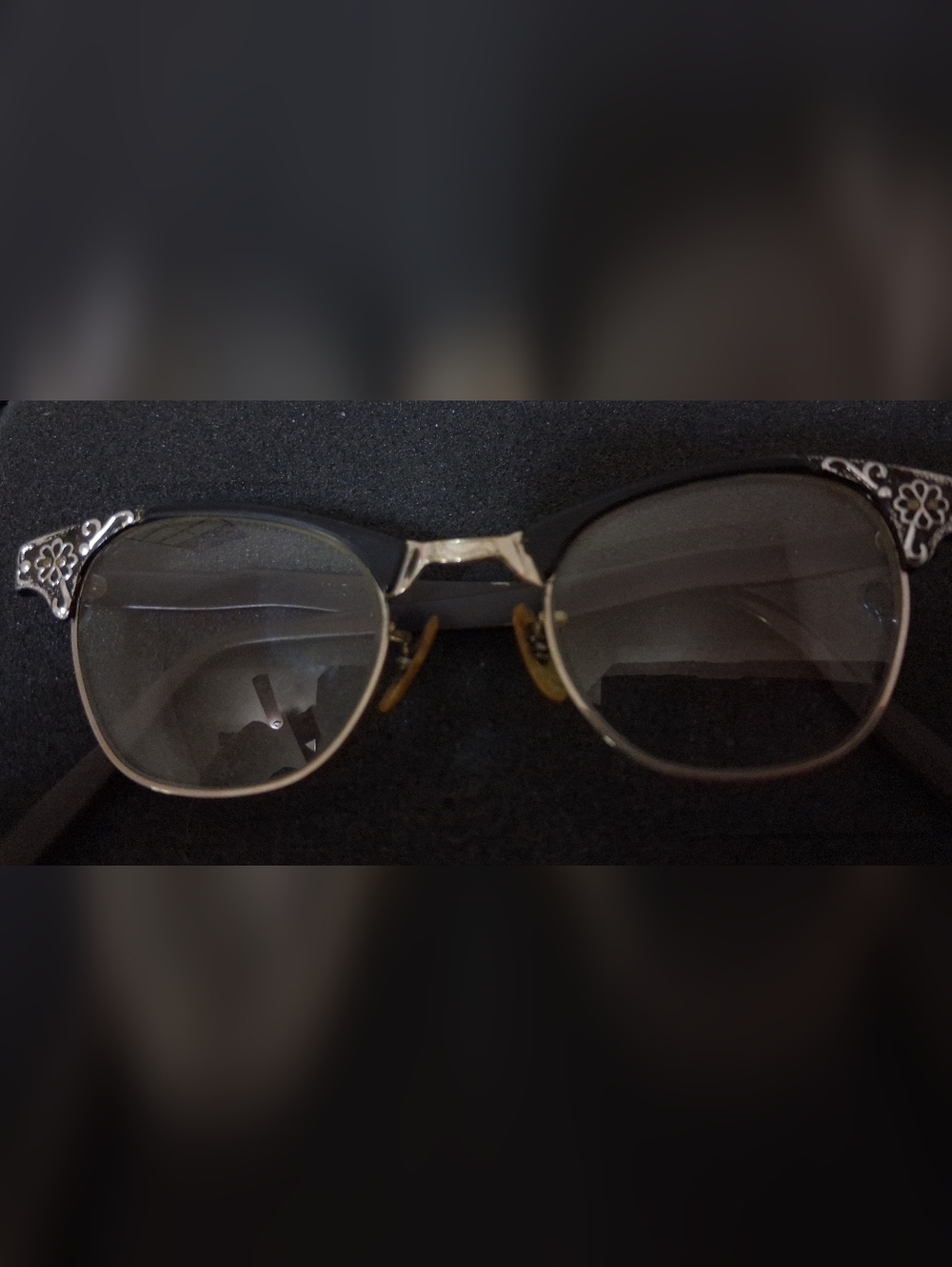 Vtg. ArtCraft  Eyeglasses Cat Eye 1/10 12K Gold Black Prescription Frames